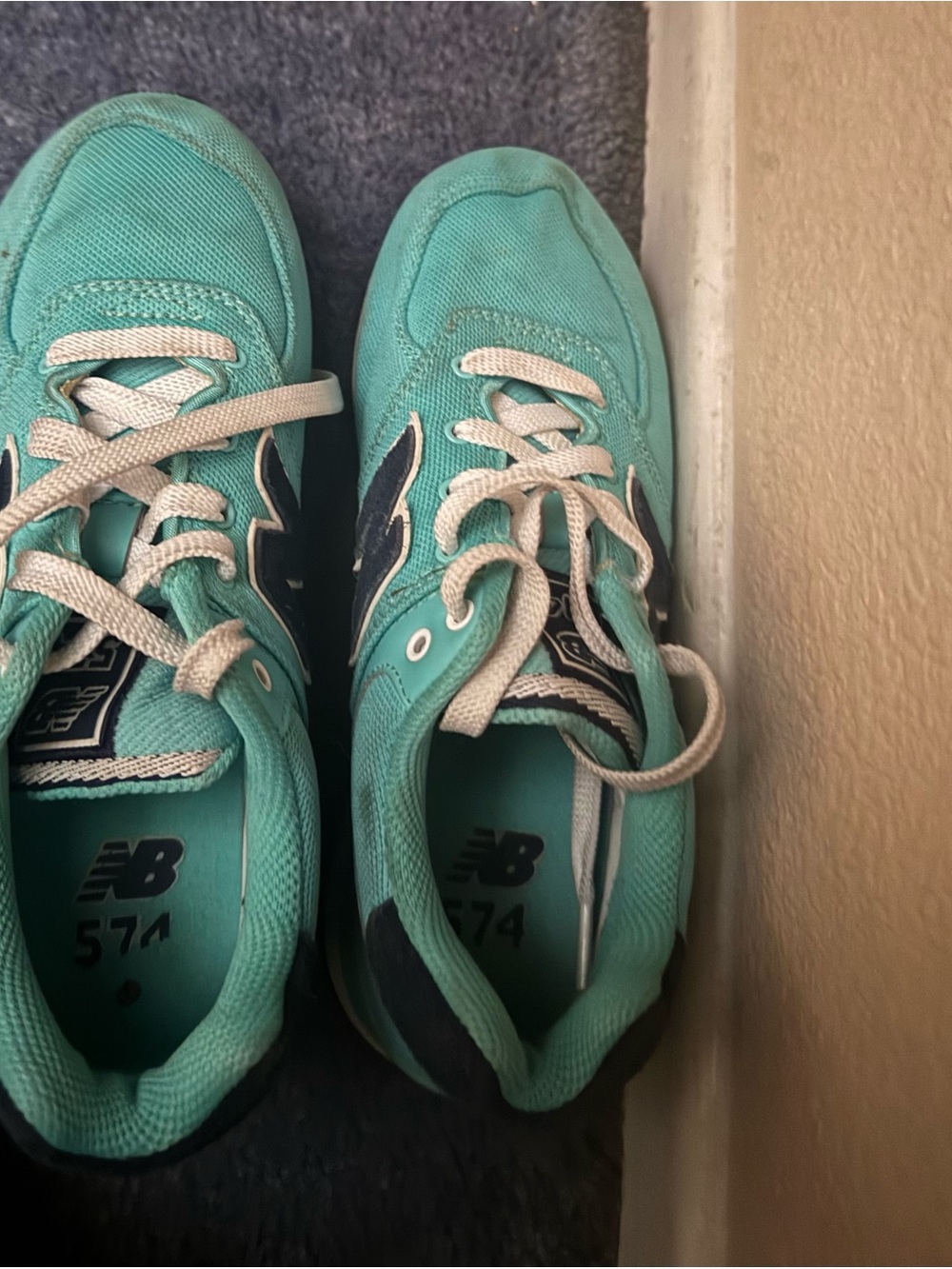 New Balance 574 Sneakers in Aqua Blue with Navy and White